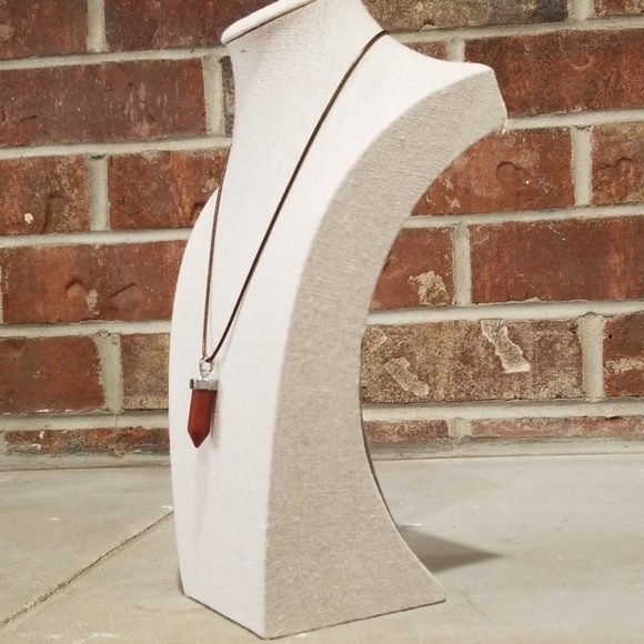 Brown Leather Point Pendant Necklace - Picture 2 of 5